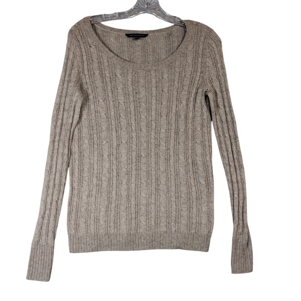 American Eagle Outfitters Cable Knit Sweater Beige XXS TTP Long Sleeve Crew Neck